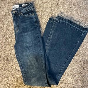 High rise dark wash flare jeans